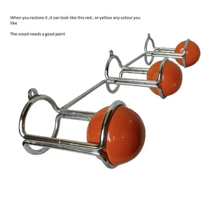 Vintage 1970s Italian Space Age Chrome & Yellow Wooden Ball Coat Rack