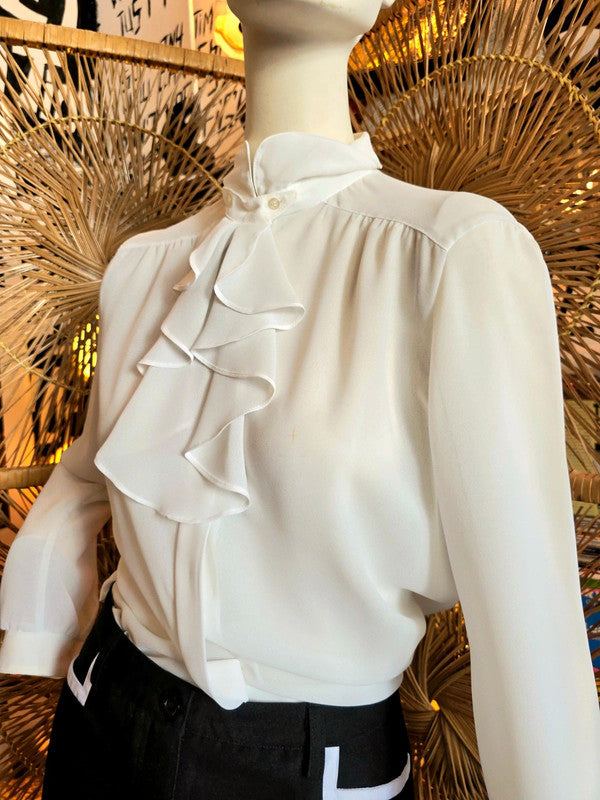 Vintage 70s Ruffle Neck Blouse