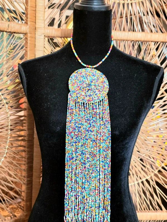 Brand New Beaded Fringe Pendant Necklace