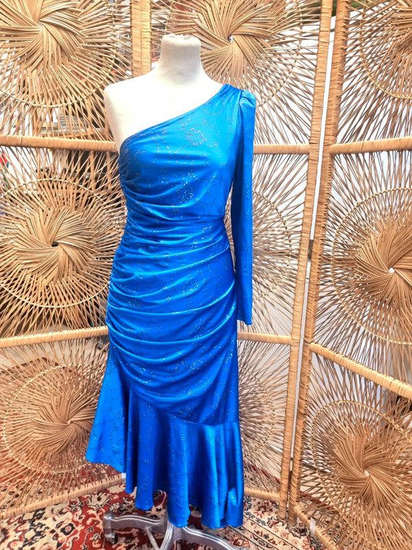 Vintage 80s One Shoulder Glitter Dress