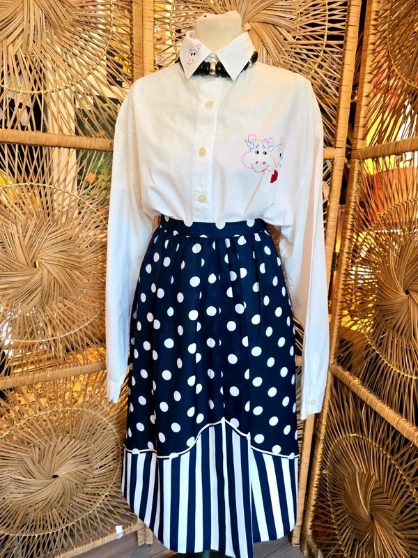 Vintage 50s Pleated Midi Polka Dot Skirt