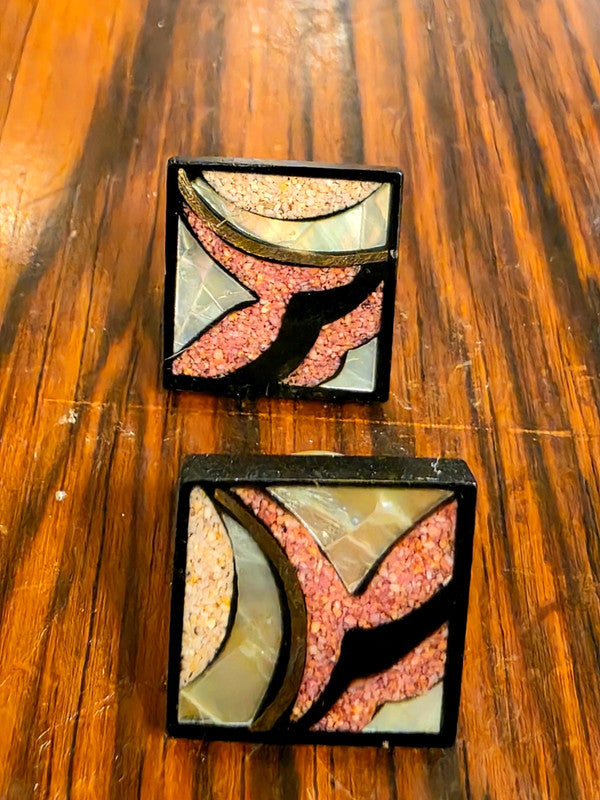 Deadstock Brand New Vintage 80s Inlay style Pierced Earrings