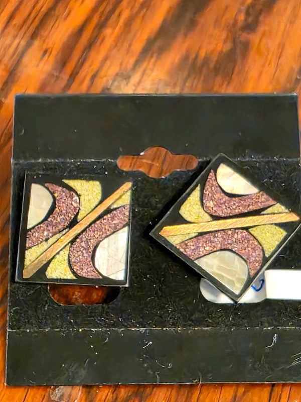 Deadstock Brand New Vintage 80s Inlay style Pierced Earrings