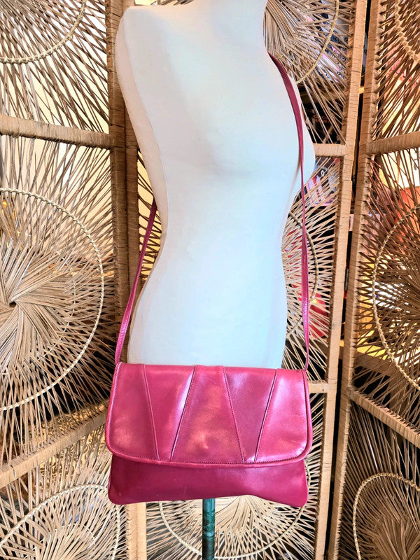 Vintage 80’s Orchid Color Leather Shoulder Bag