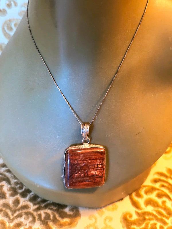 Vintage Silver Jasper Pendant Necklace