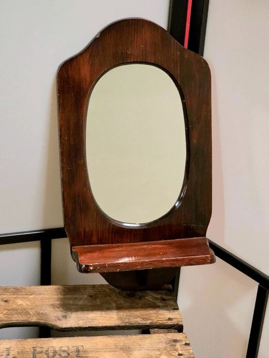Vintage Wooden Wall Mirror with Integrated Display Shelf