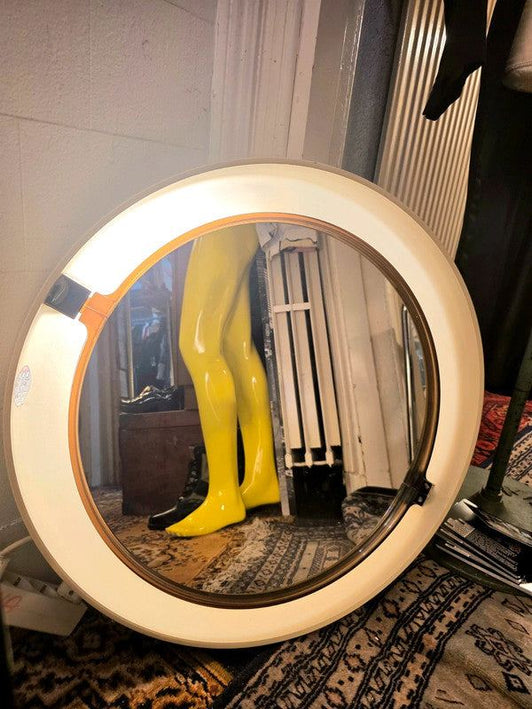 Vintage 70's Allibert Round Mirror With Light