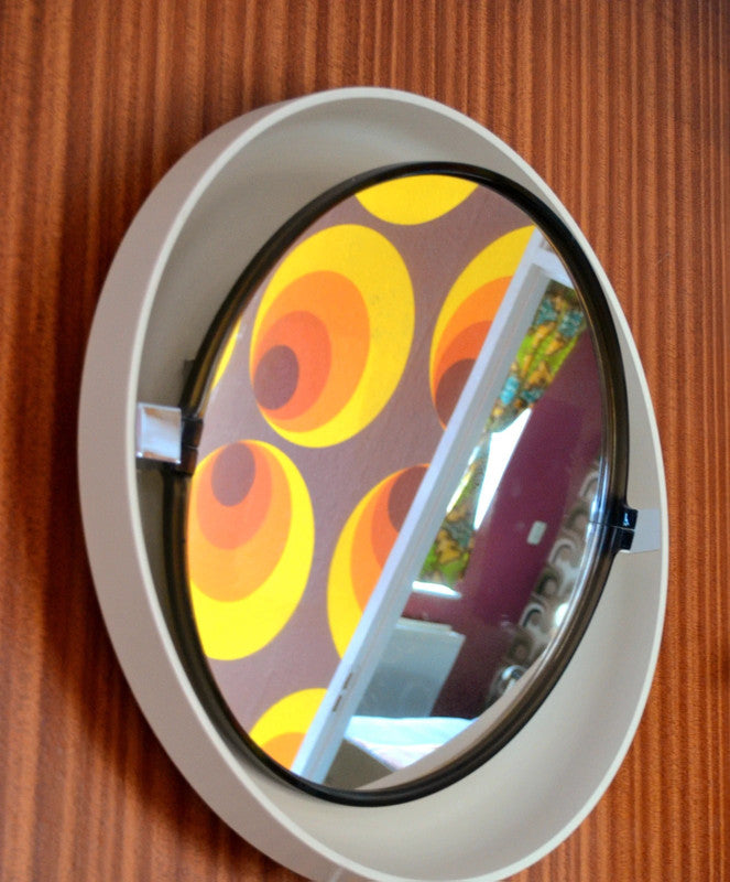 Vintage 70's Space Age Round Mirror with Lighting from Allibert