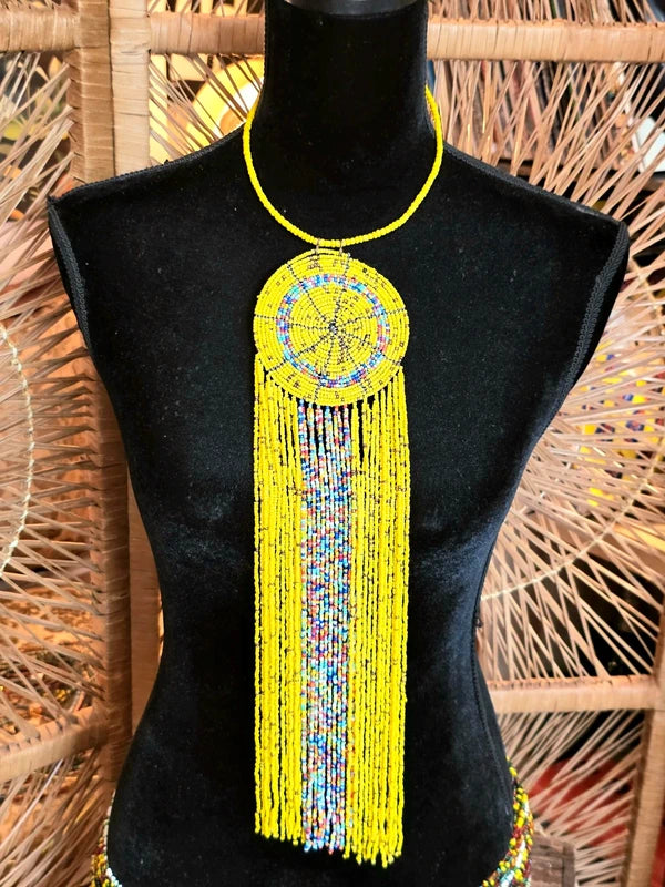 Brand New Beaded Fringe Pendant Necklace
