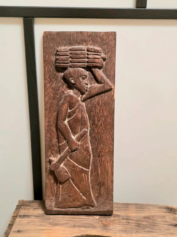 Vintage 1970s Hand Carved African Panel Wall Hanging