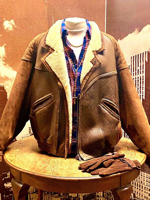 Vintage Leather Sheepskin Bomber Jacket