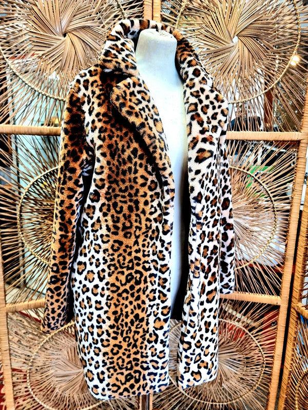 Vintage 80's Faux Fur Leopard Print Coat
