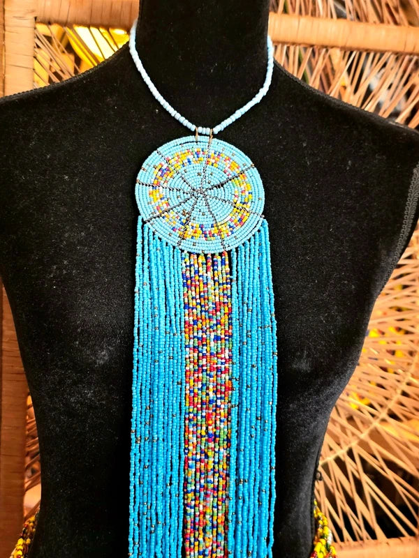 Brand New Beaded Fringe Pendant Necklace