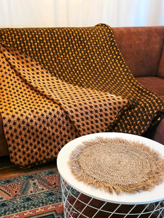 Vintage 70's Reversible Woven Wool Blanket