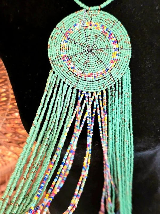Brand New Beaded Fringe Pendant Necklace