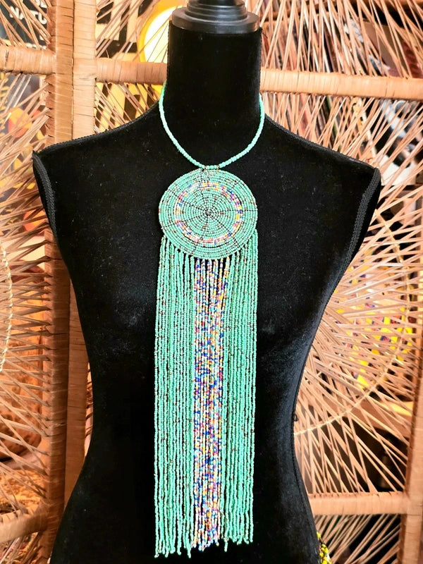 Brand New Beaded Fringe Pendant Necklace