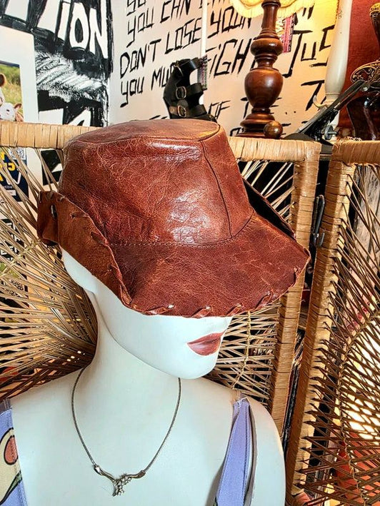 Vintage 80s Leather Cowboy Hat