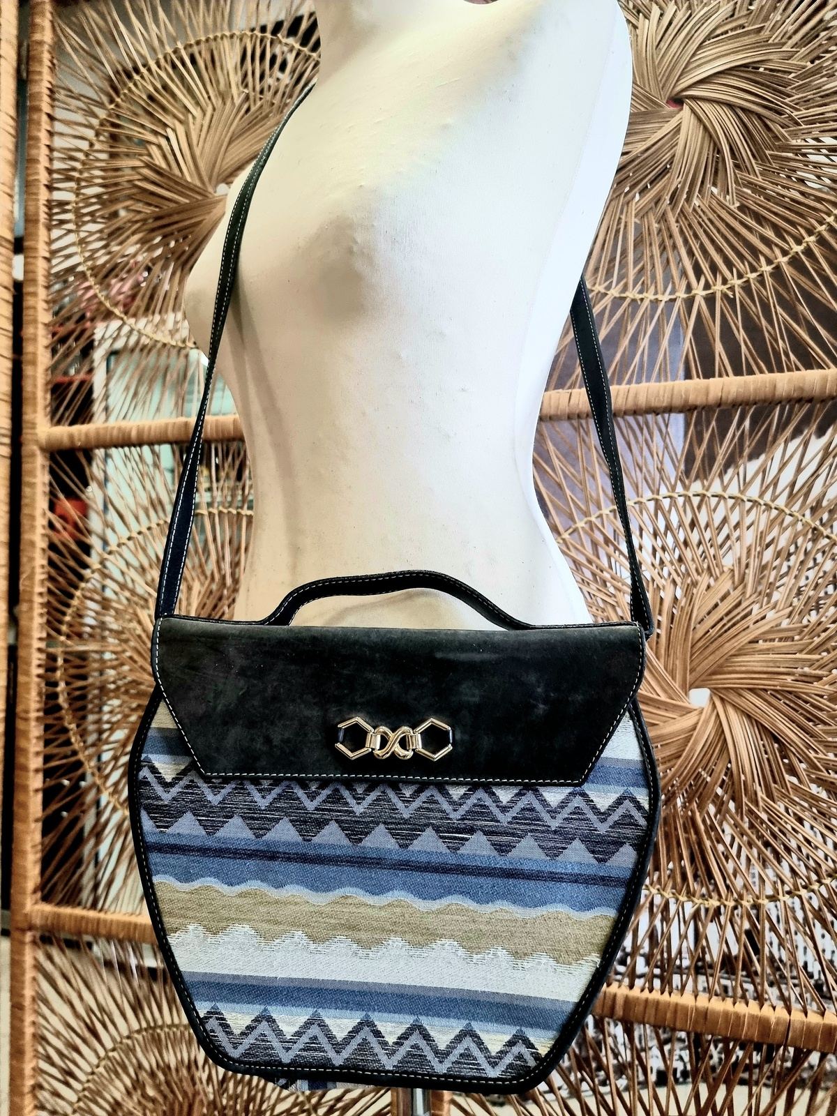 Vintage Leather & Aztec Hand - Shoulder Bag