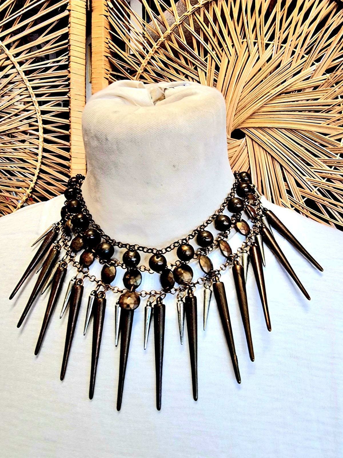 Vintage 80s Punk Rock Spike Metal Chocker Necklace