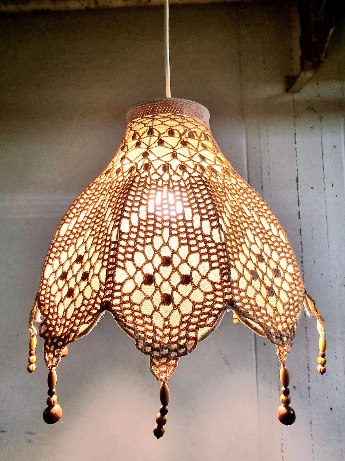 Boho Hanging Pendant Crochet Hang Lamp