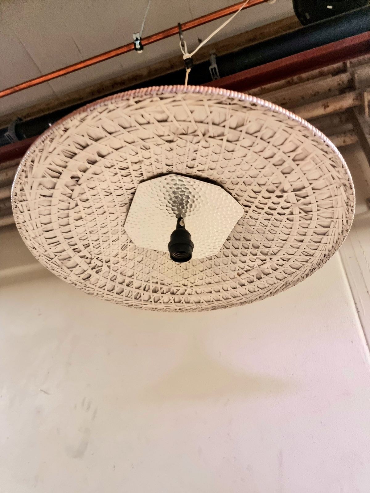 Vintage 60s Boho Rattan Bamboo Trumpet Hang Lamp