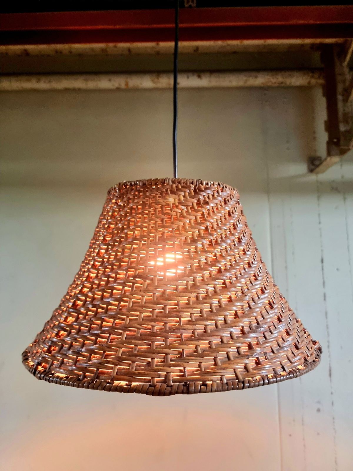 Vintage 1970s Rattan Pendant Hang Lamp