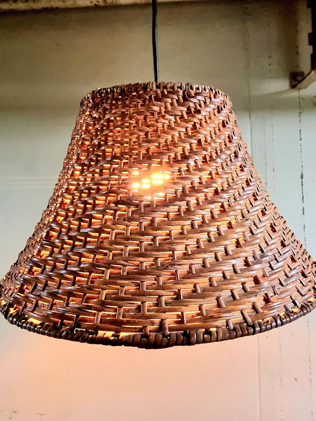 Vintage 1970s Rattan Pendant Hang Lamp