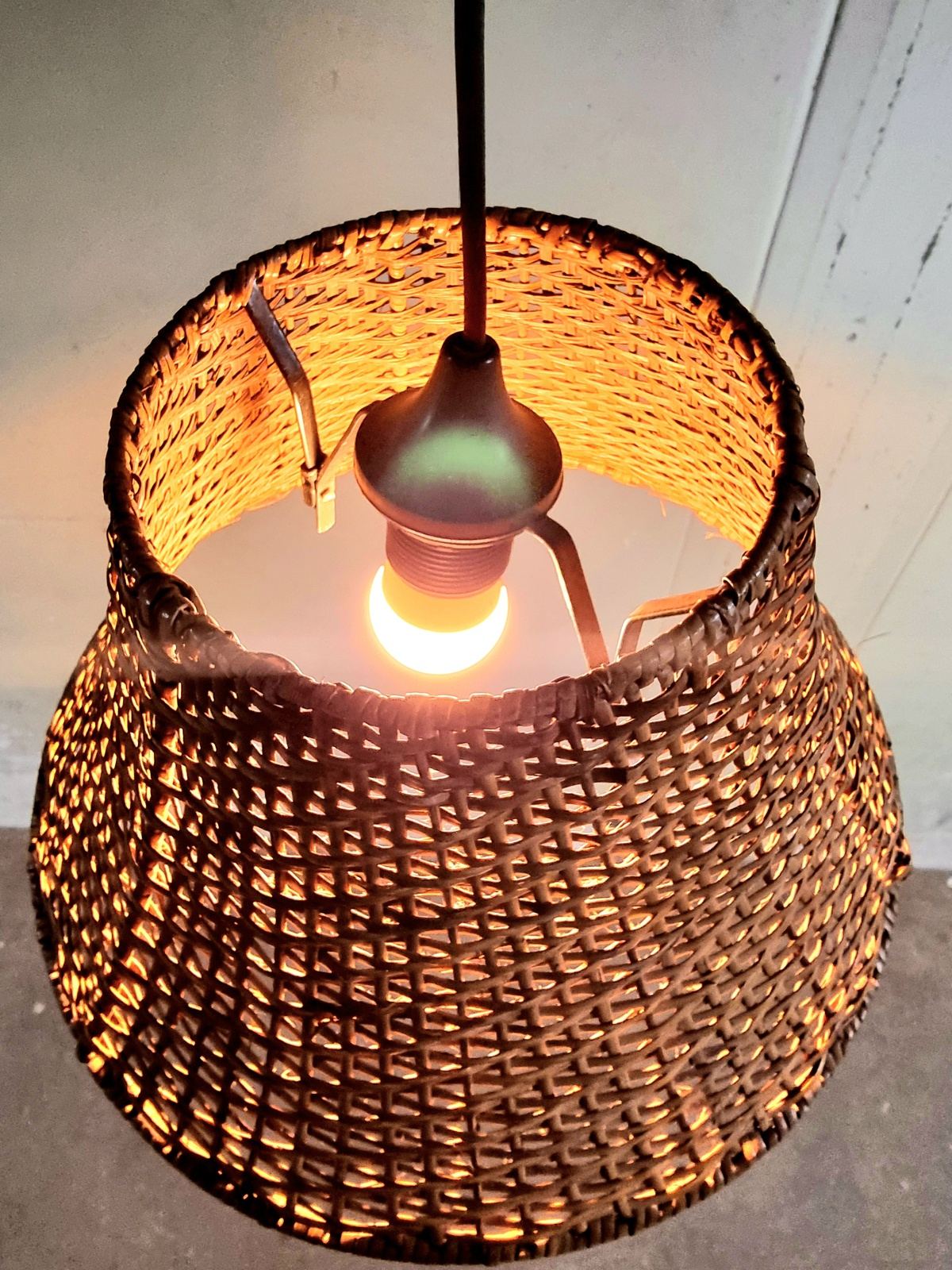 Vintage 1970s Rattan Pendant Hang Lamp