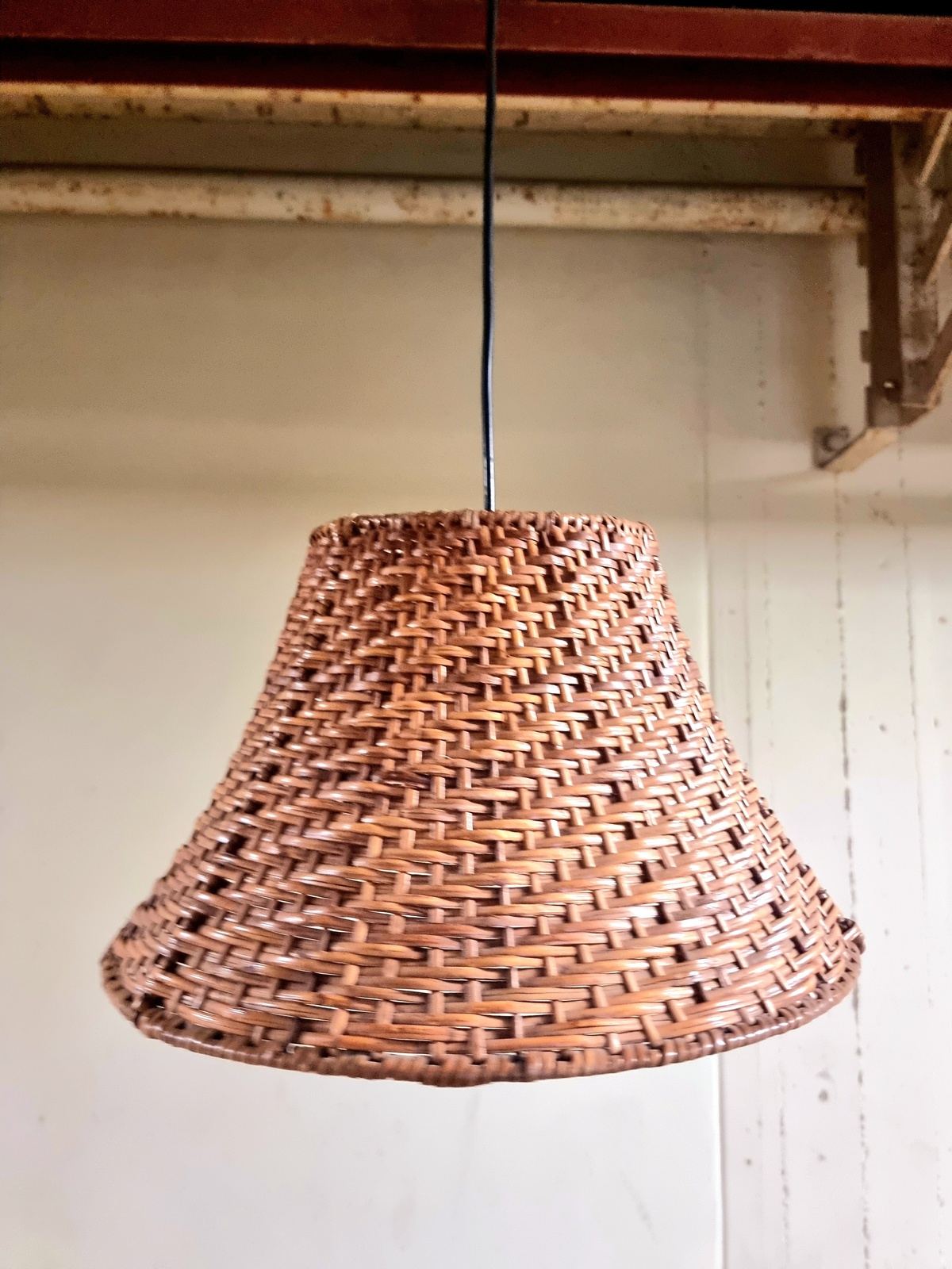 Vintage 1970s Rattan Pendant Hang Lamp