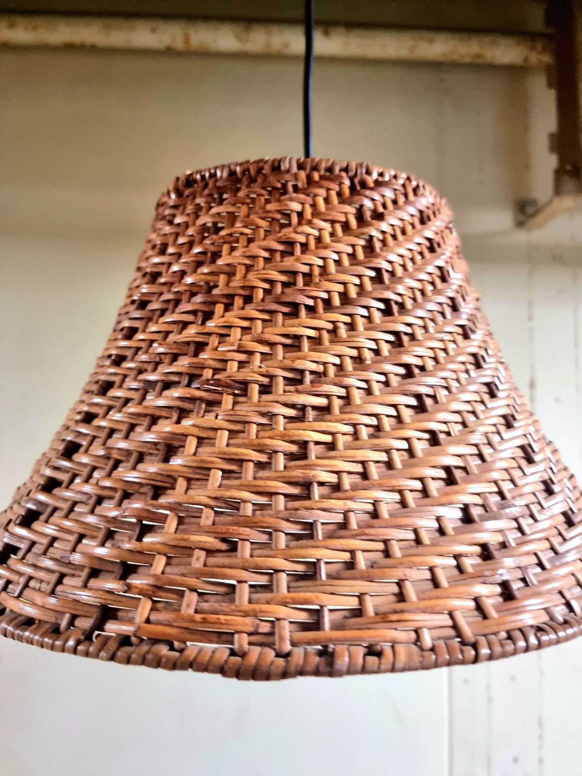 Vintage 1970s Rattan Pendant Hang Lamp