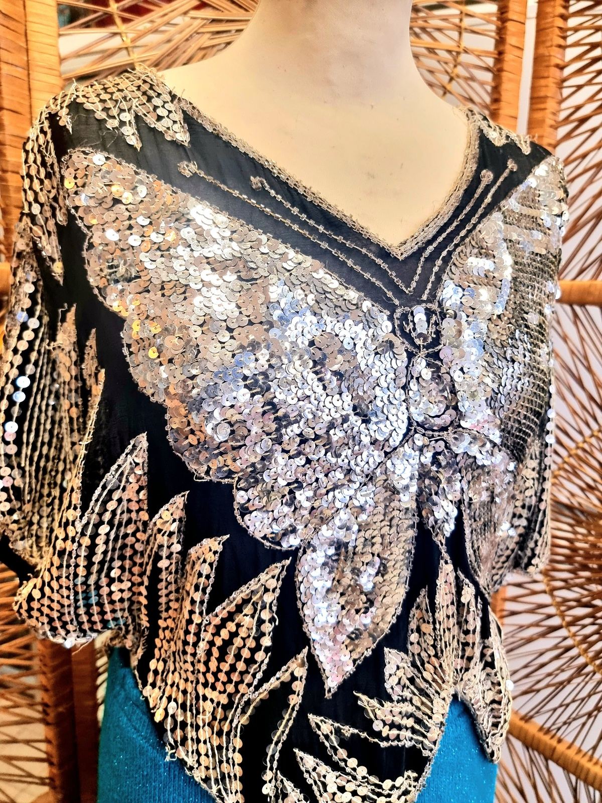 Vintage 70s / 80s Butterfly Sequin Top