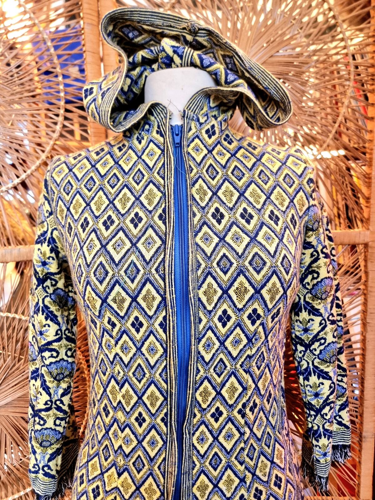 Vintage 70s / 80s Tapestry Hooded Overcoat Jacket