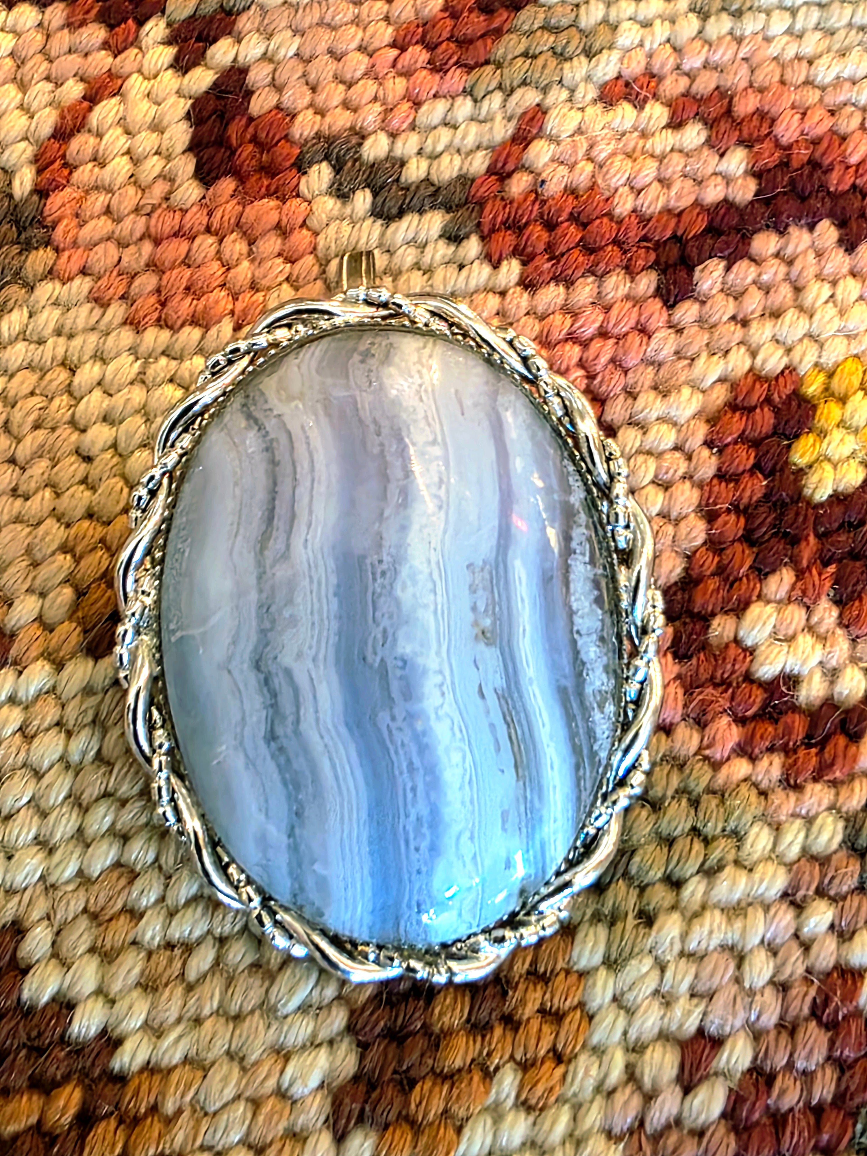 Vintage Blue Agate Brooch/Pendant