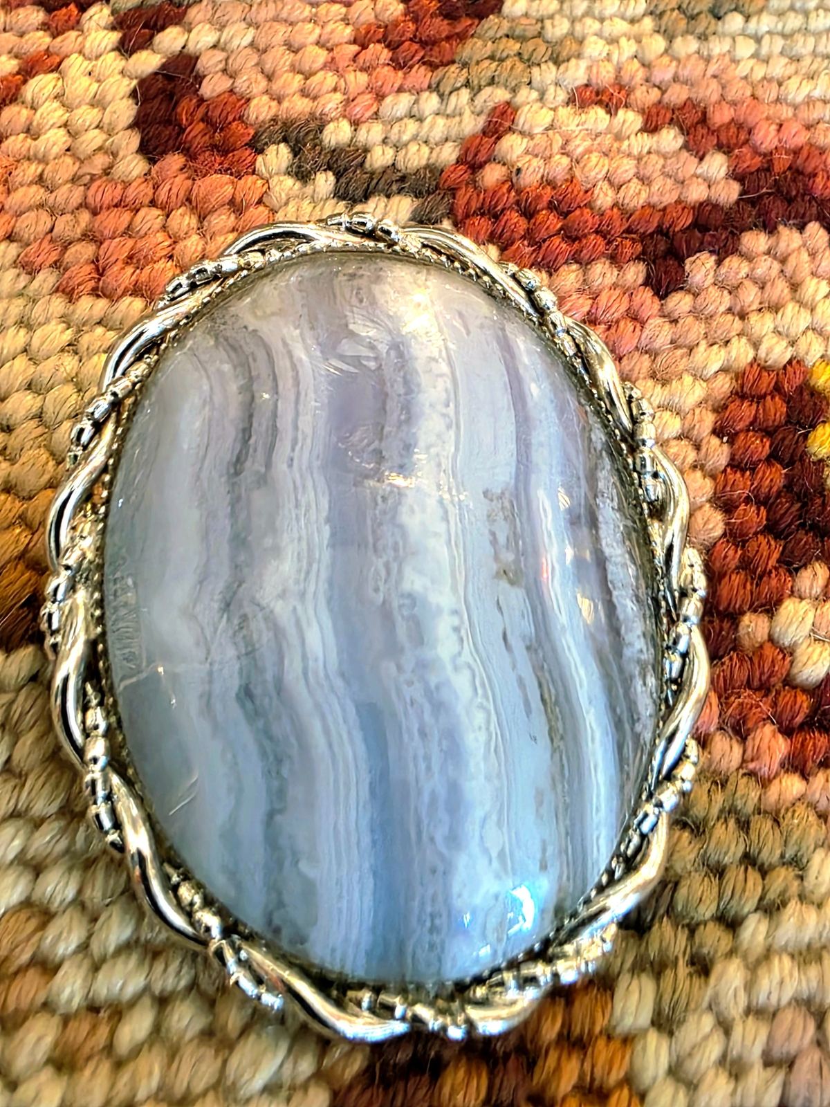 Vintage Blue Agate Brooch/Pendant