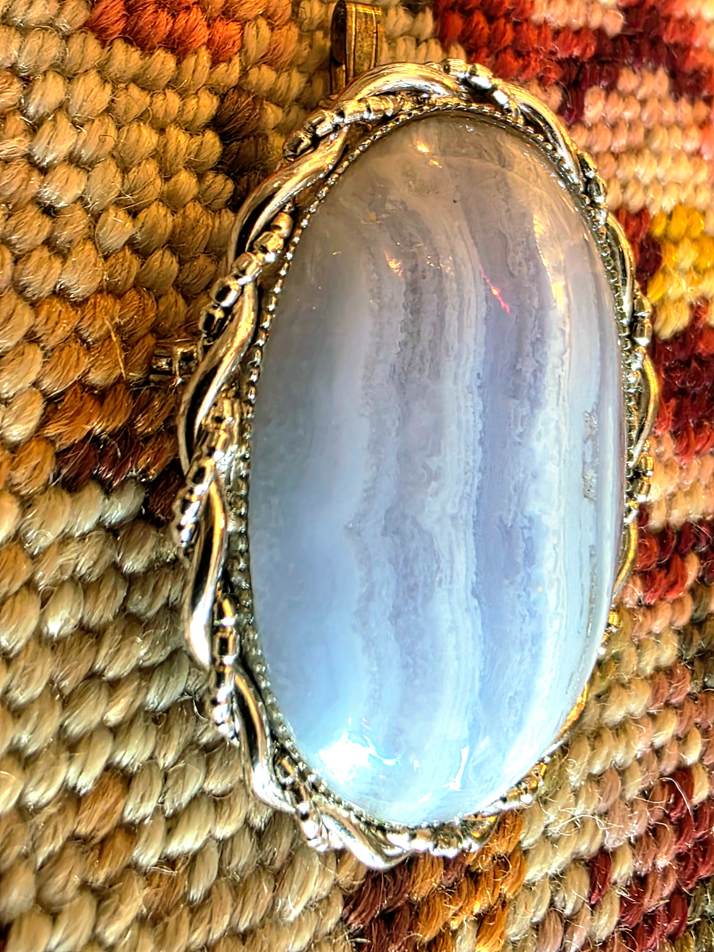 Vintage Blue Agate Brooch/Pendant