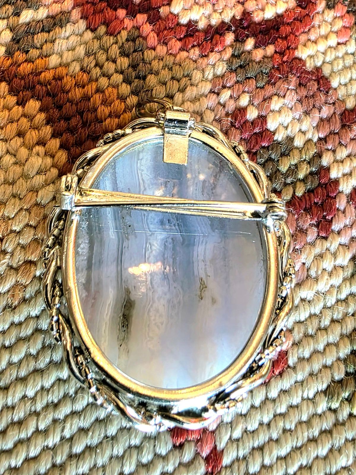 Vintage Blue Agate Brooch/Pendant