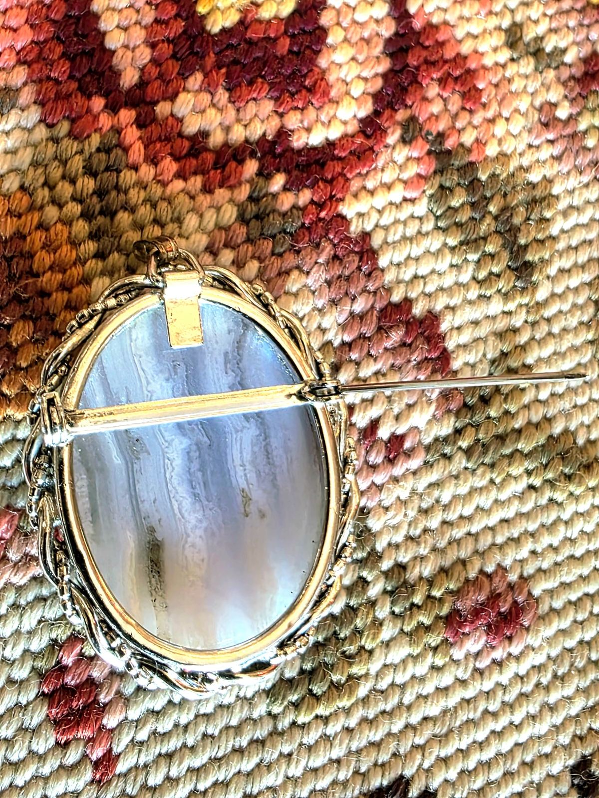 Vintage Blue Agate Brooch/Pendant
