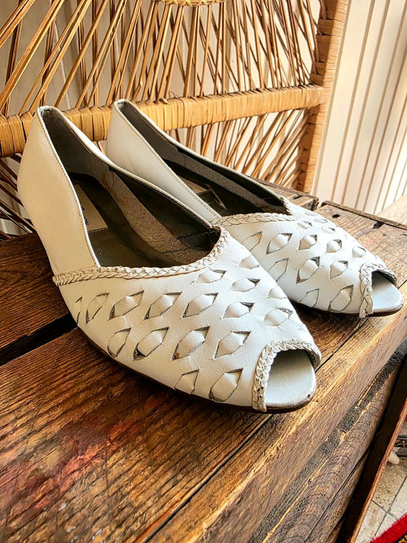 Vintage 1980s Lady Fashion Peep Toes Slip on Shoes