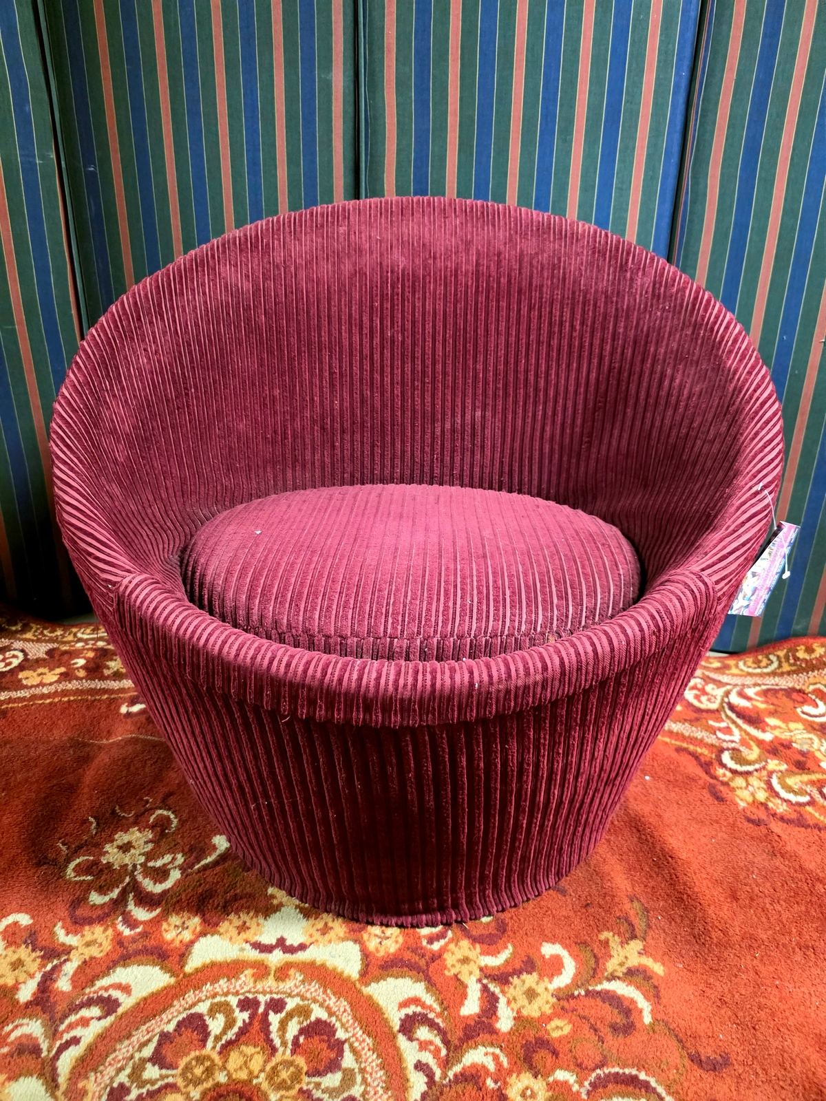 Vintage 60s Mushroom Corduroy Barrel Accent Chair