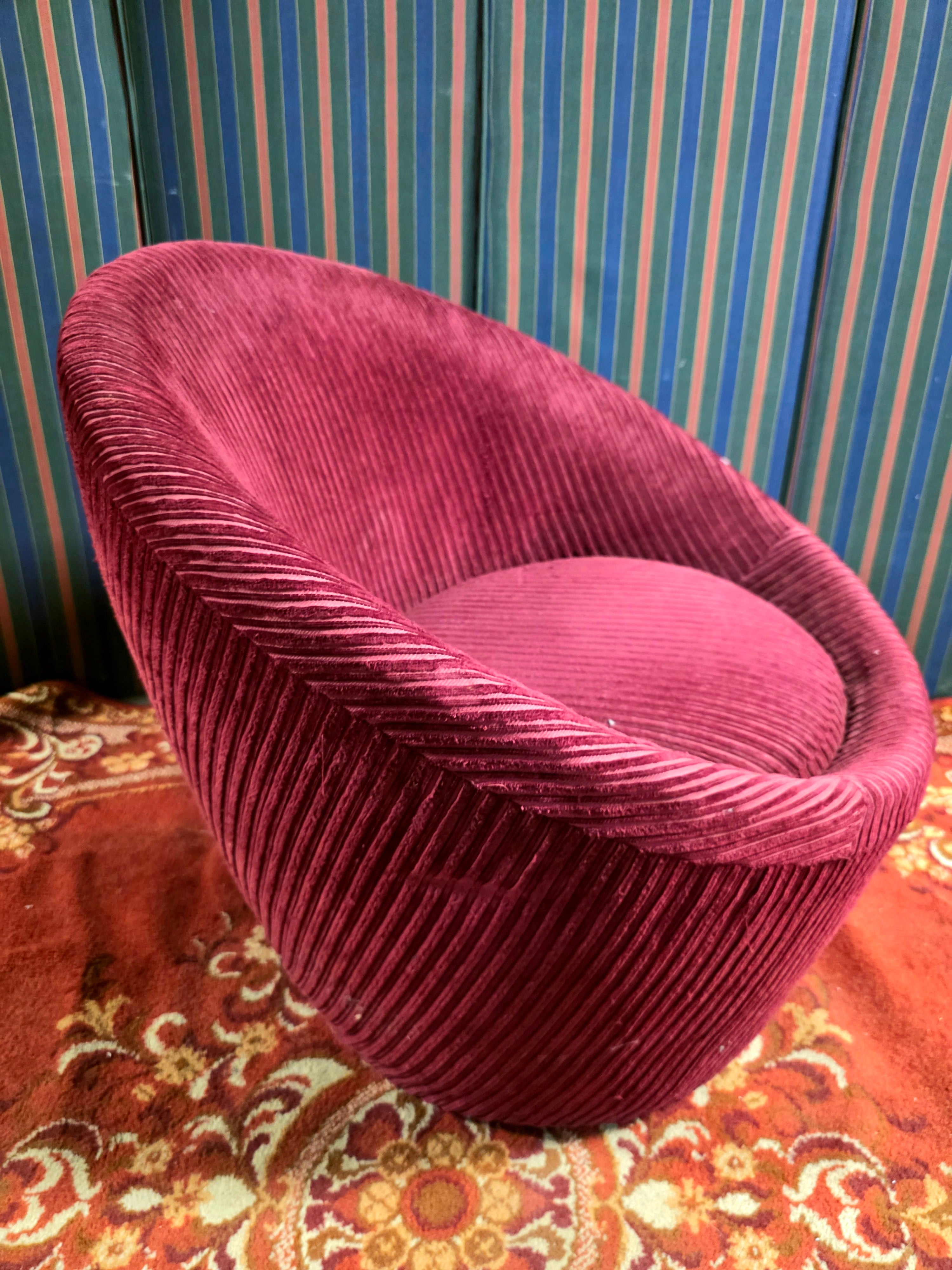 Vintage 60s Mushroom Corduroy Barrel Accent Chair