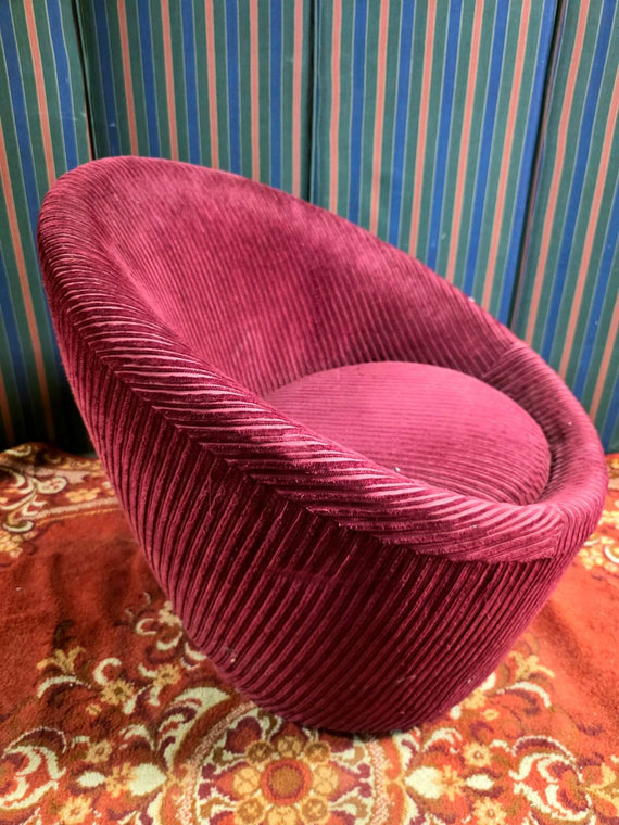 Vintage 60s Mushroom Corduroy Barrel Accent Chair