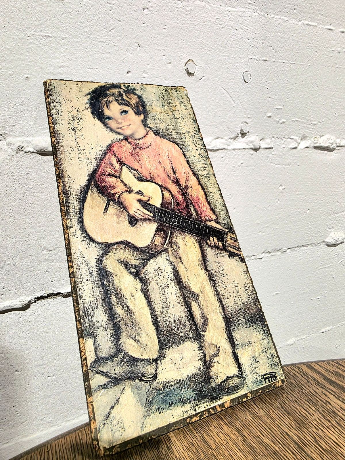 Vintage 1960 Signed Children Art Wall Decor