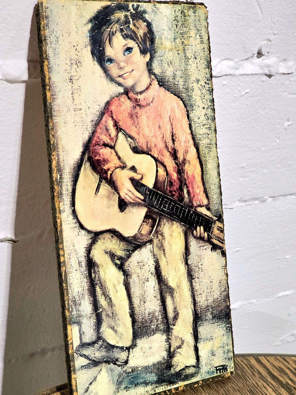 Vintage 1960 Signed Children Art Wall Decor