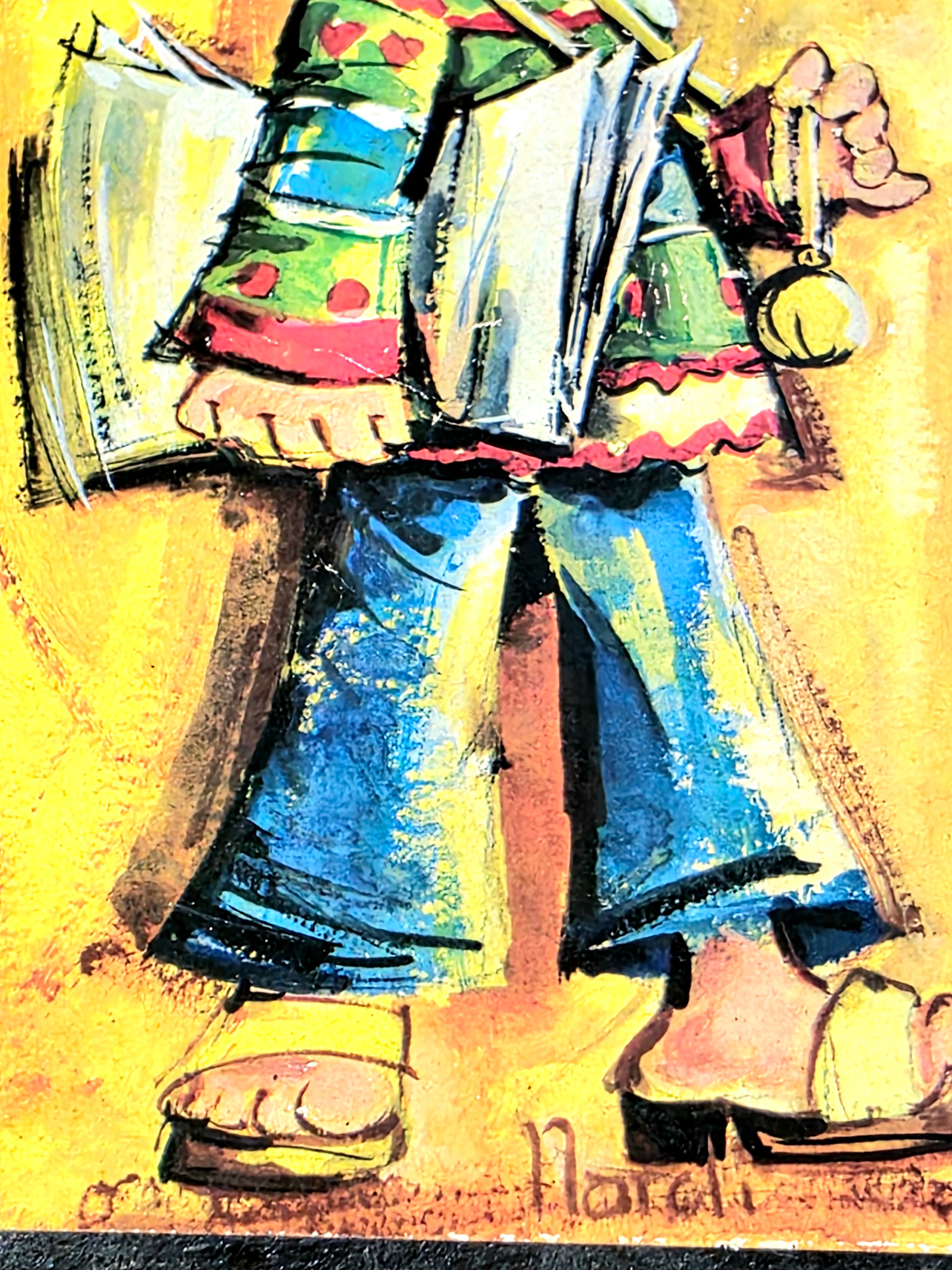 Vintage 1970 Signed Jolylle Big Eyed Children Art Wall Decor