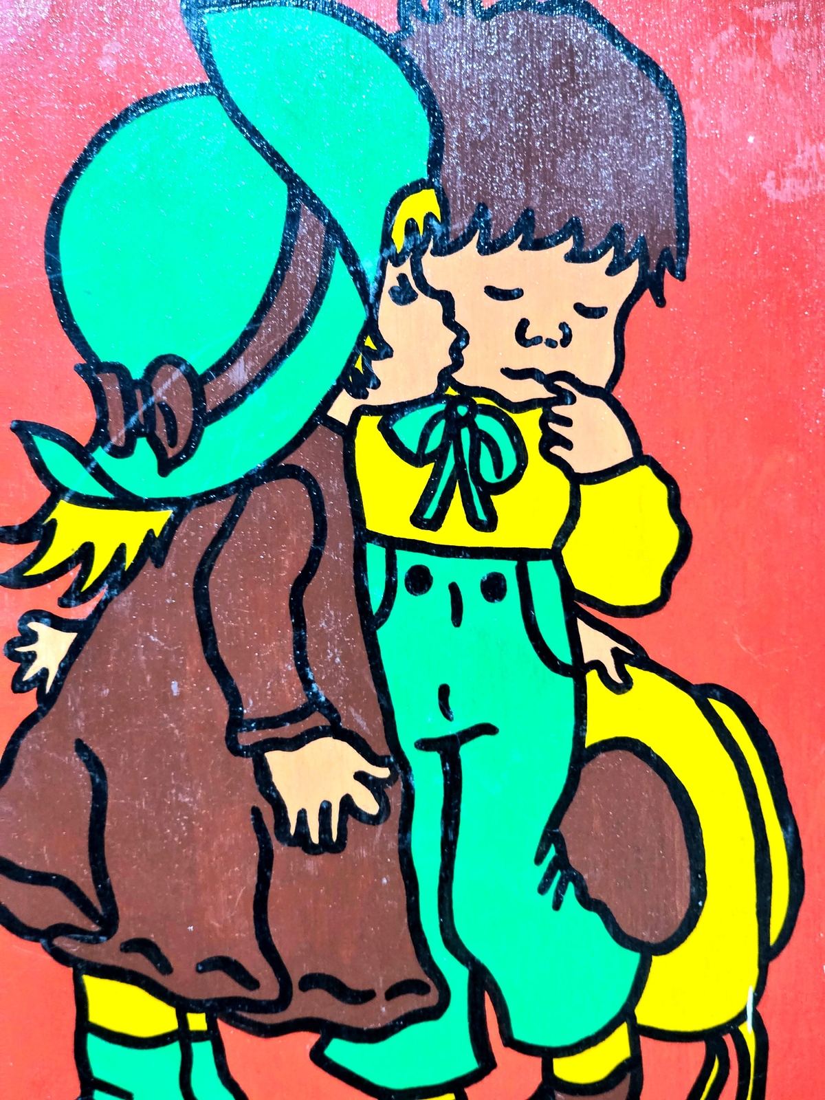 Vintage 70s illustrated Wood Panel Painting