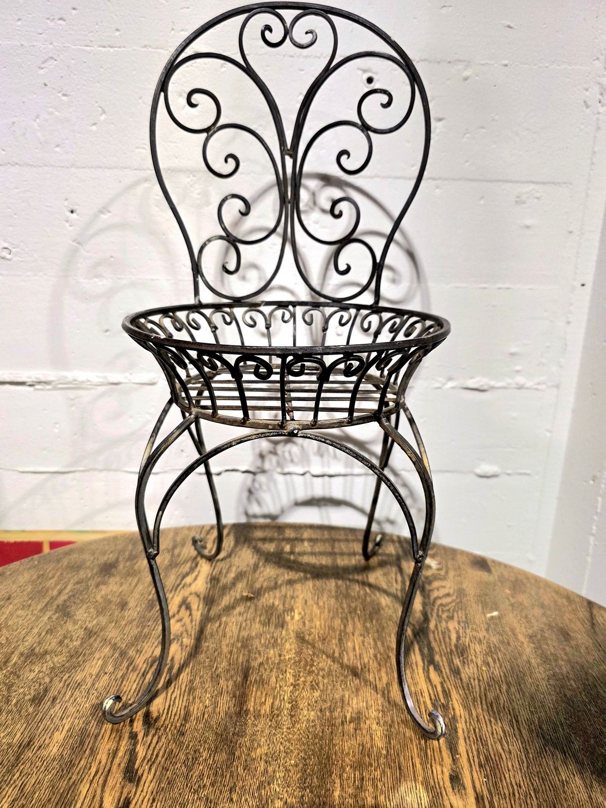 Vintage Wrought Iron Garden Plant Holder Chairs