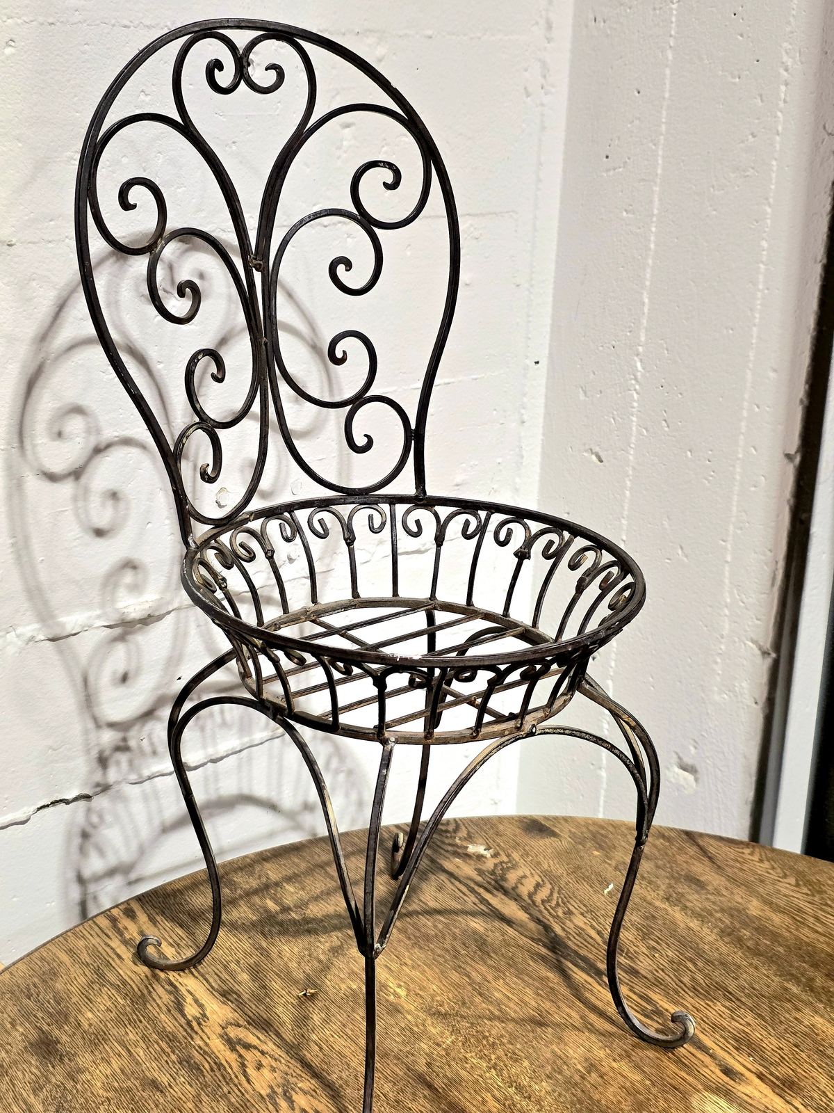 Vintage Wrought Iron Garden Plant Holder Chairs