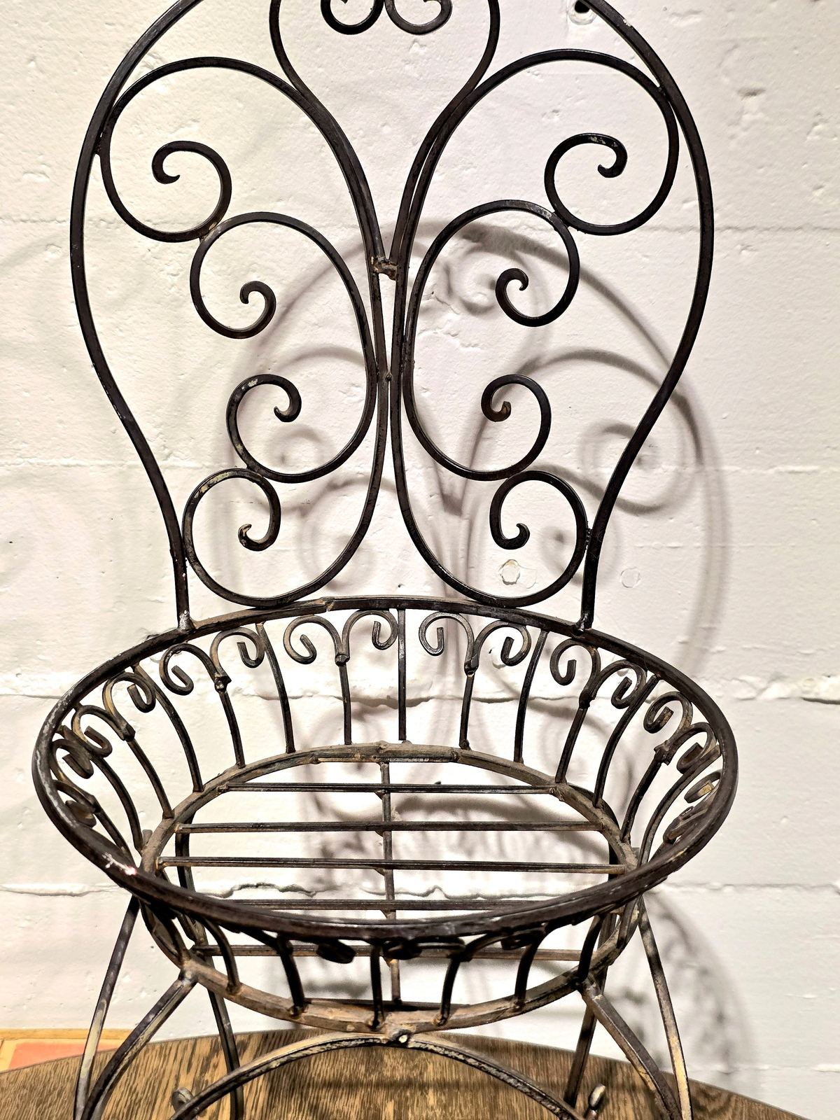 Vintage Wrought Iron Garden Plant Holder Chairs