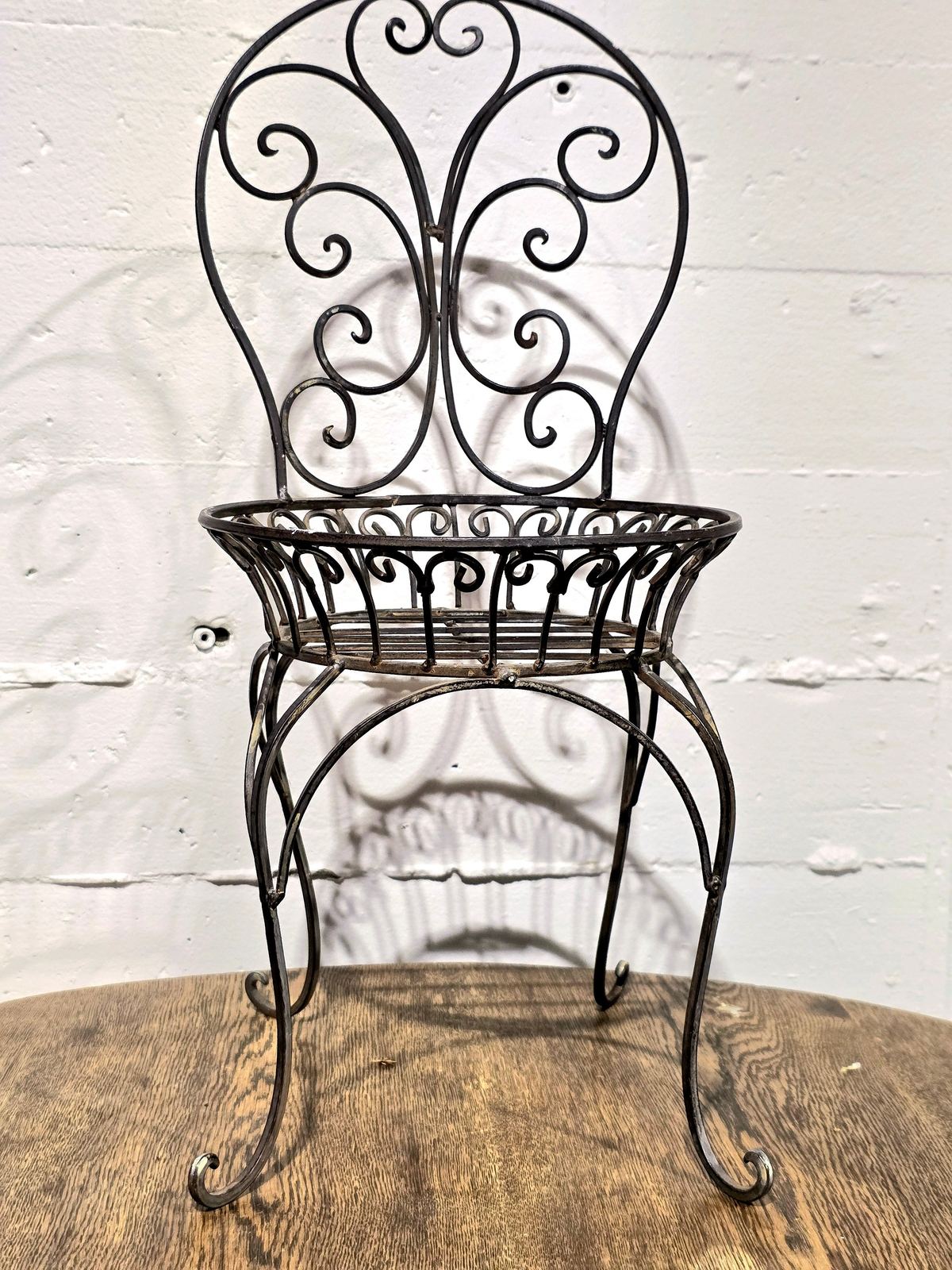 Vintage Wrought Iron Garden Plant Holder Chairs