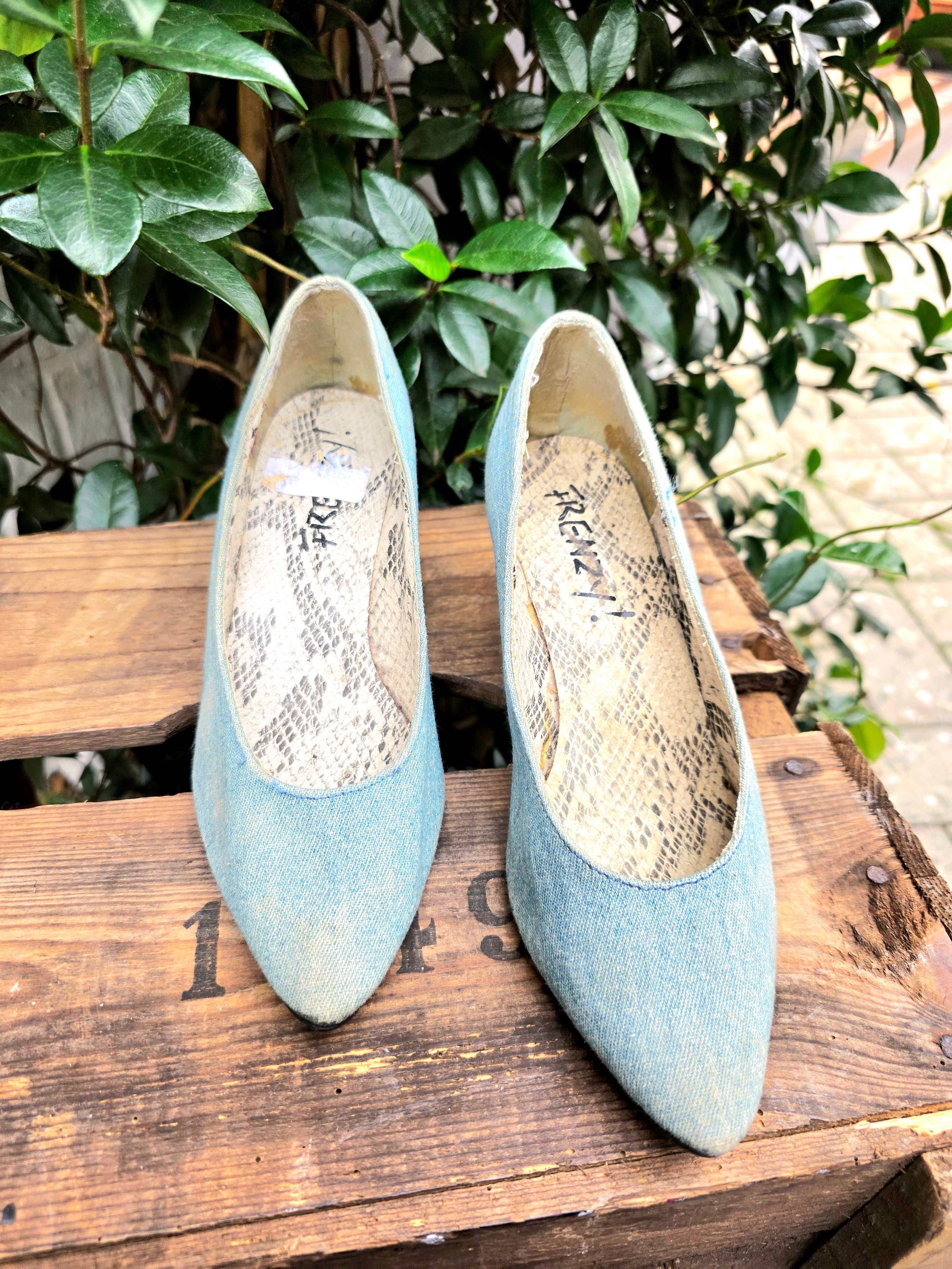 Vintage 80's Frenzy Denim Heel Shoes